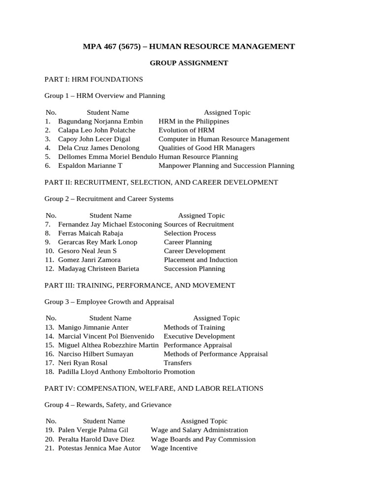 MPA 467 HRM Topics Distribution | PDF