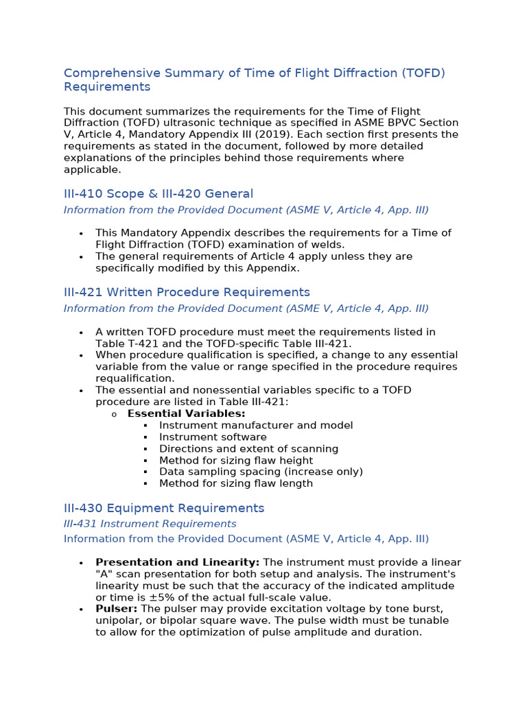 TOFD Requirements Summary ASME BPVC V | PDF | Signal To Noise Ratio ...