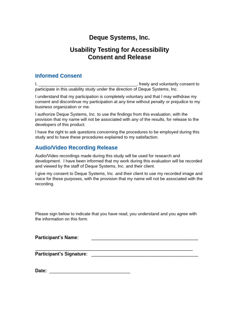 Usability Testing Consent Form | PDF