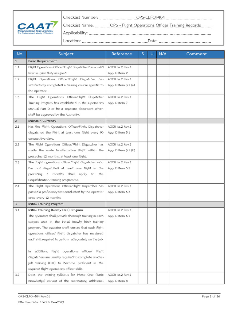 Flight Operations Officer Training Checklist | PDF | Meteorology | Air ...