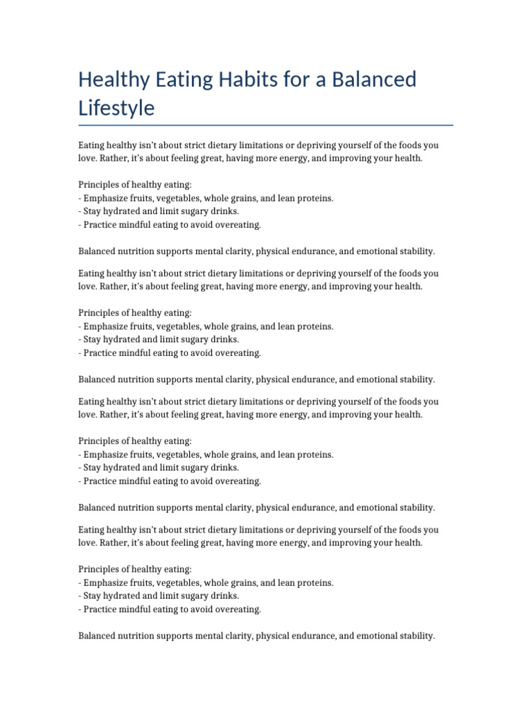 Healthy Eating Habits For A Balanced Lifestyle | PDF | Healthy Diet ...