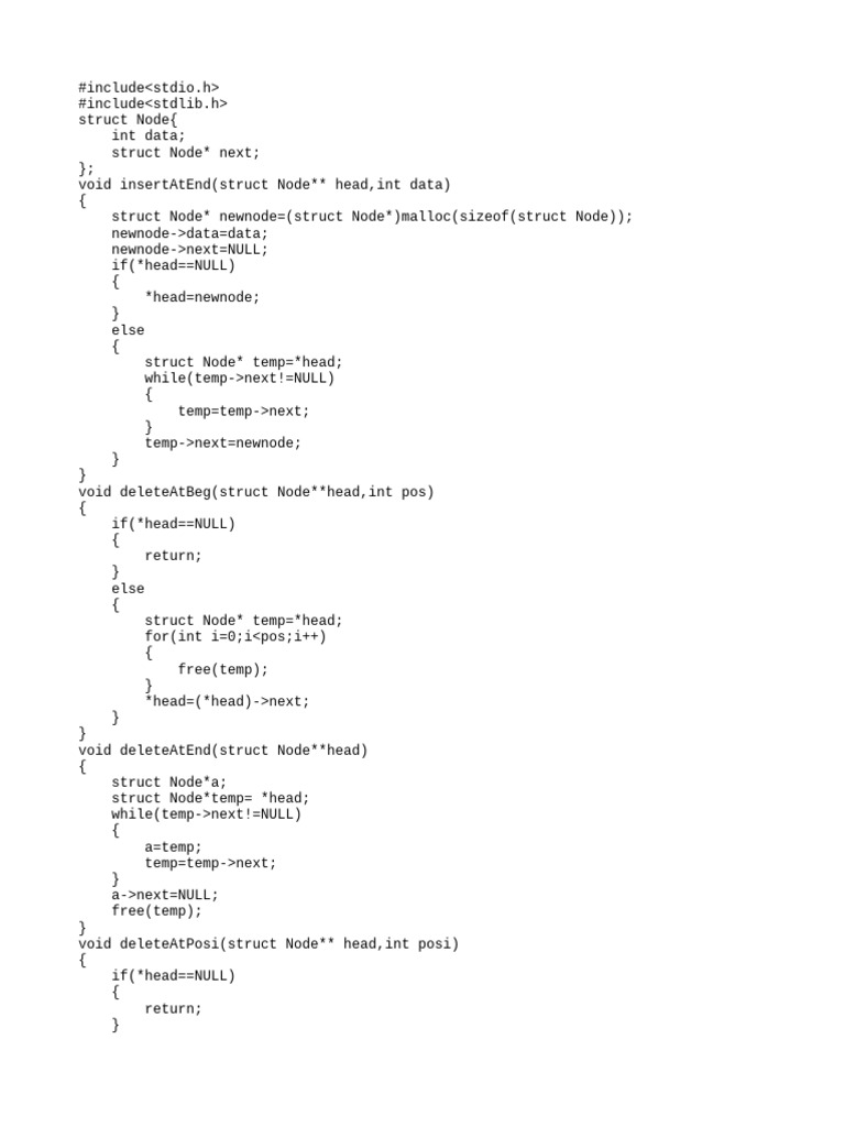 Linked List Deletion Operations in C | PDF
