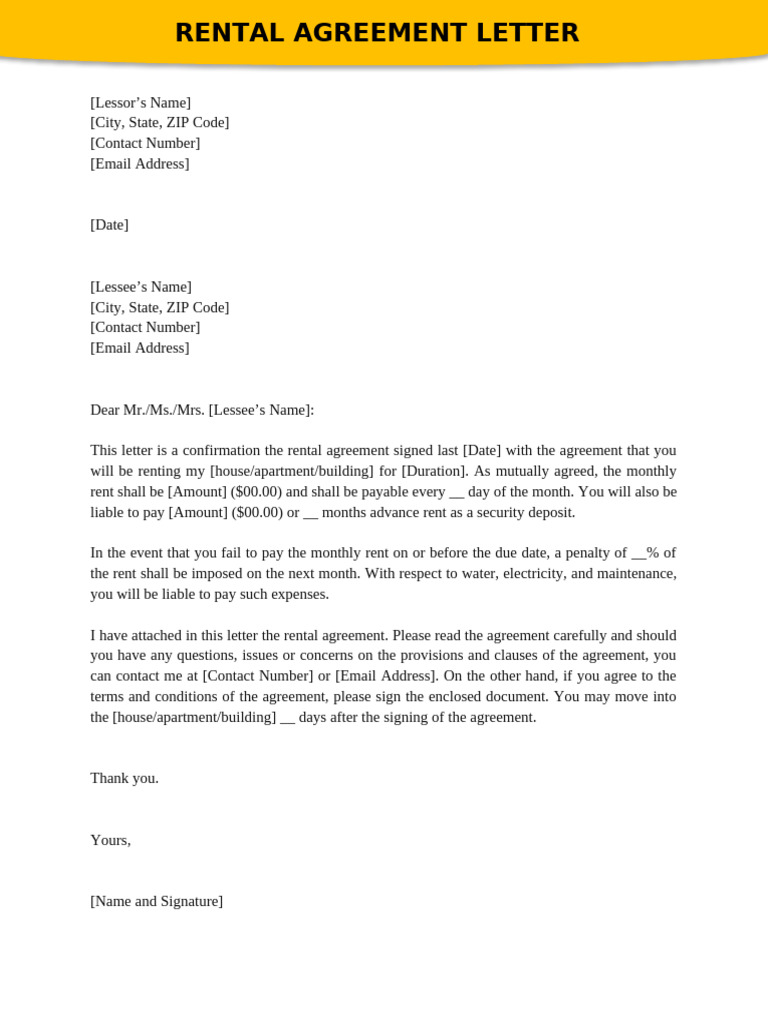 Rental Agreement Confirmation Letter | PDF