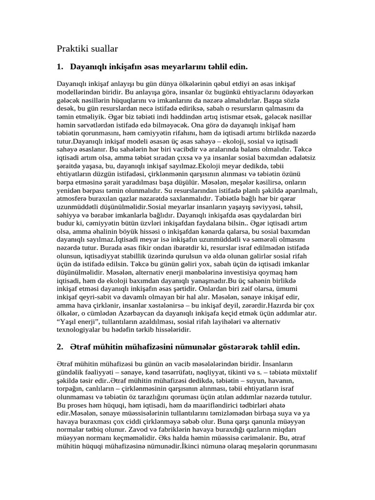 Praktik Suallar ƏMİ (1) Cavba | PDF