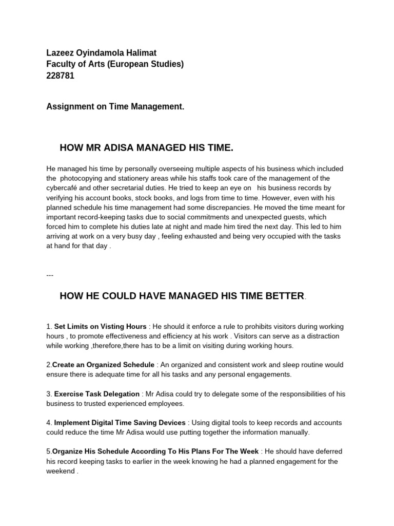 Assignment On Time Management. | PDF