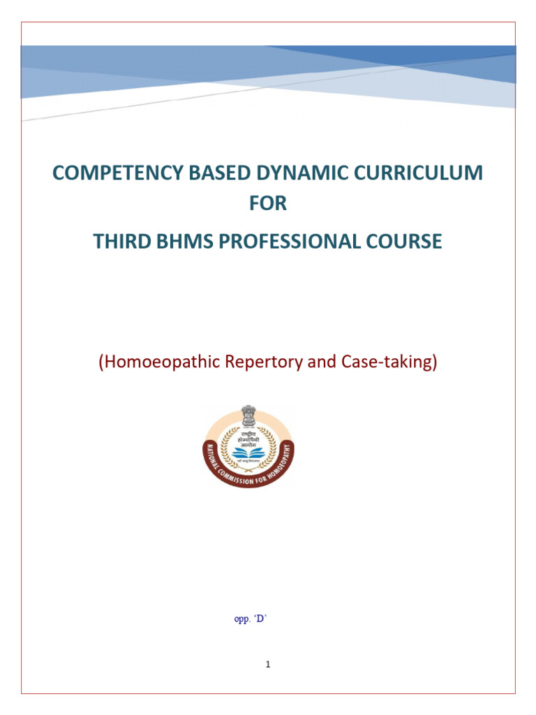 BHMS Curriculum: Repertory & Case Taking | PDF | Homeopathy | Knowledge