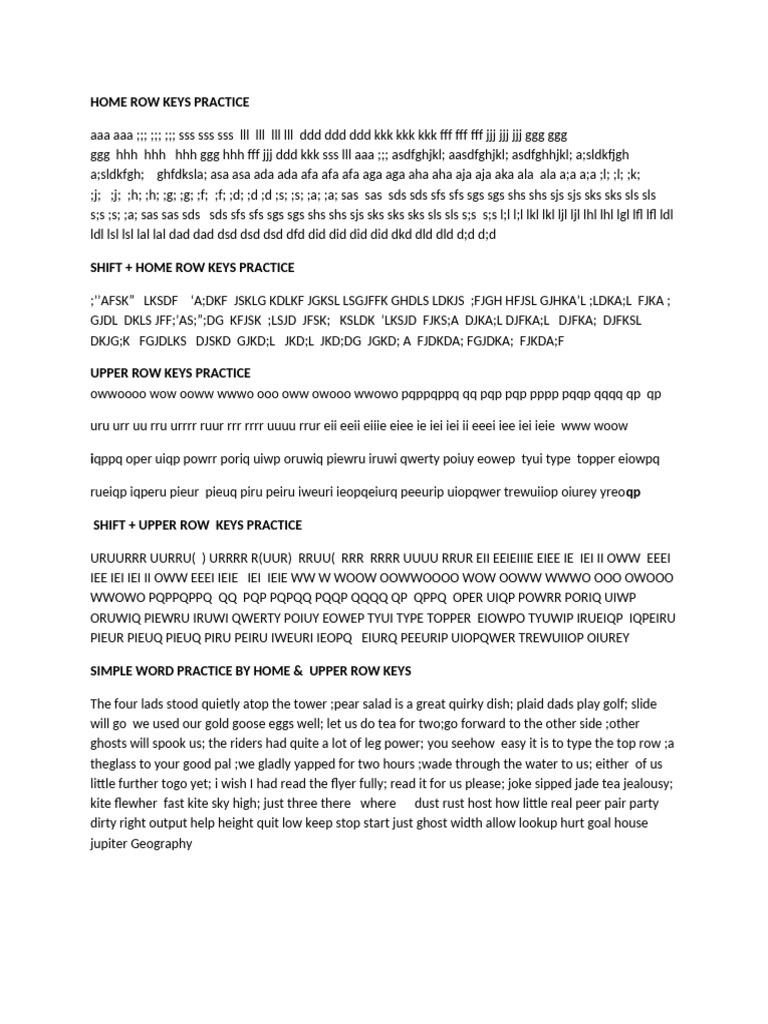 Home Row Typing Practice Guide | PDF