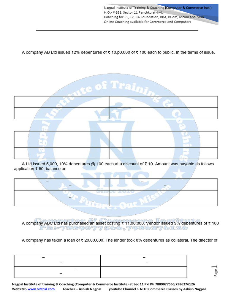 Issue Of Debentures Important Questions Only Pdf Equity Finance