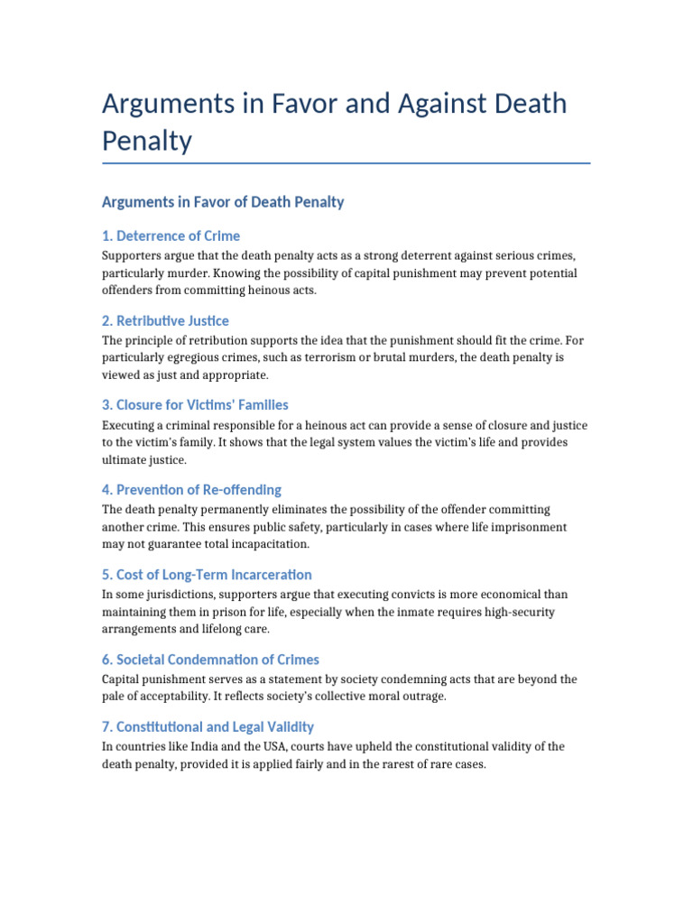 Arguments Favor Against Death Penalty | PDF | Capital Punishment | Crimes