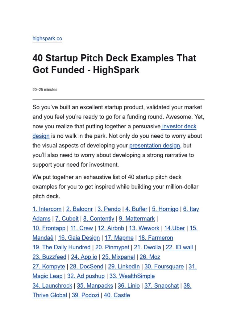 40 Funded Startup Pitch Decks | PDF