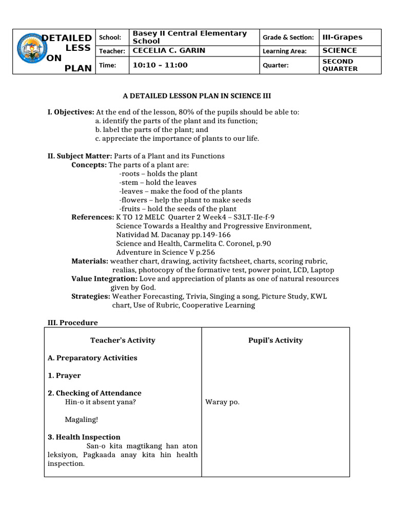 A Detailed Lesson Plan in Science III | PDF