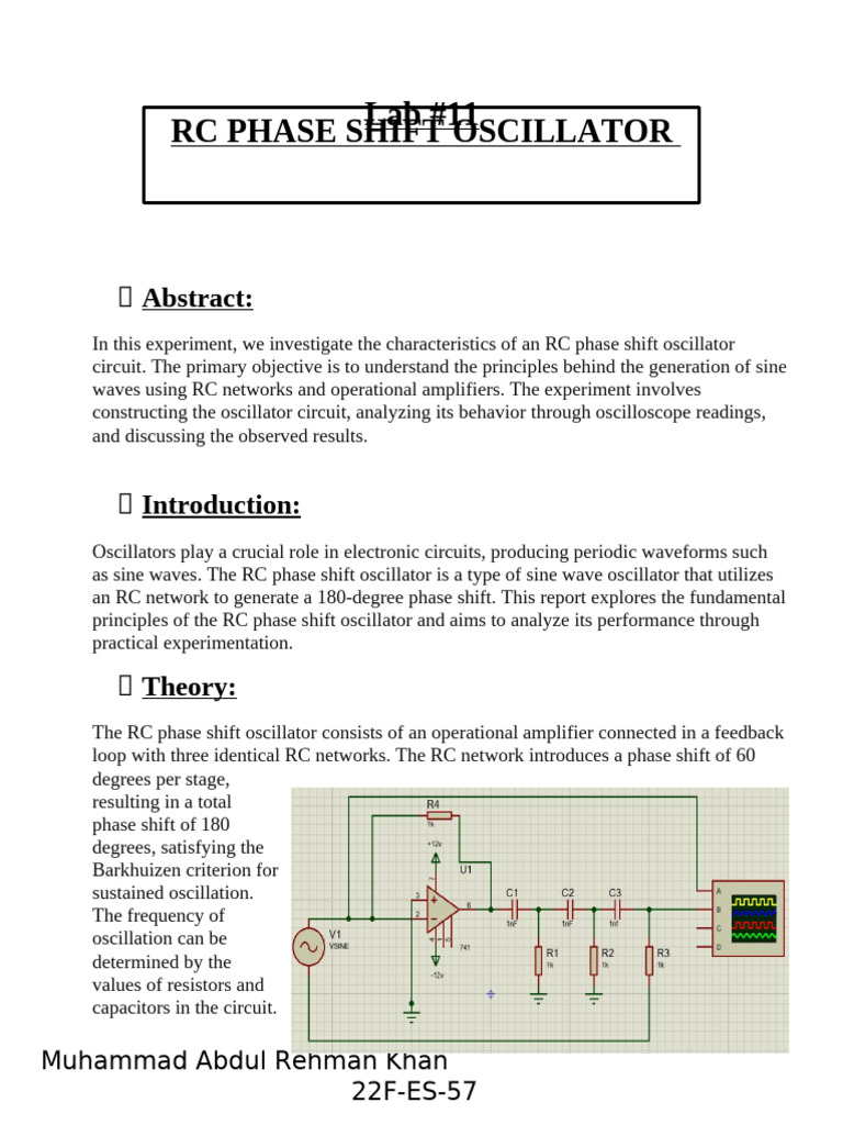 RC Phase Shift Oscillator Experiment | PDF