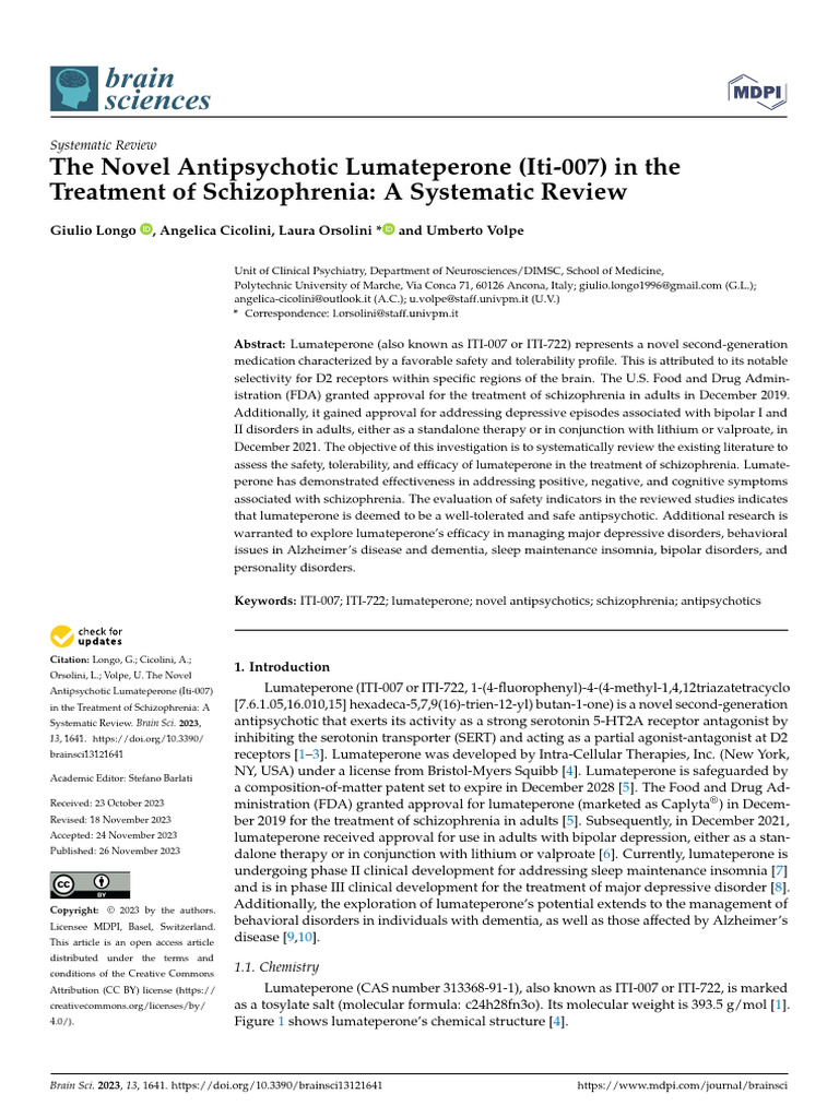 Lumateperone Systematic Review | PDF | Nmda Receptor | Antipsychotic