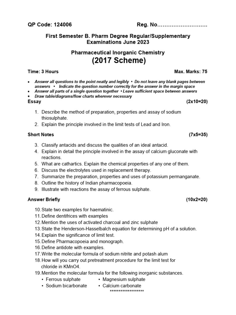 B. Pharm Inorganic Chemistry Exam Guide | PDF