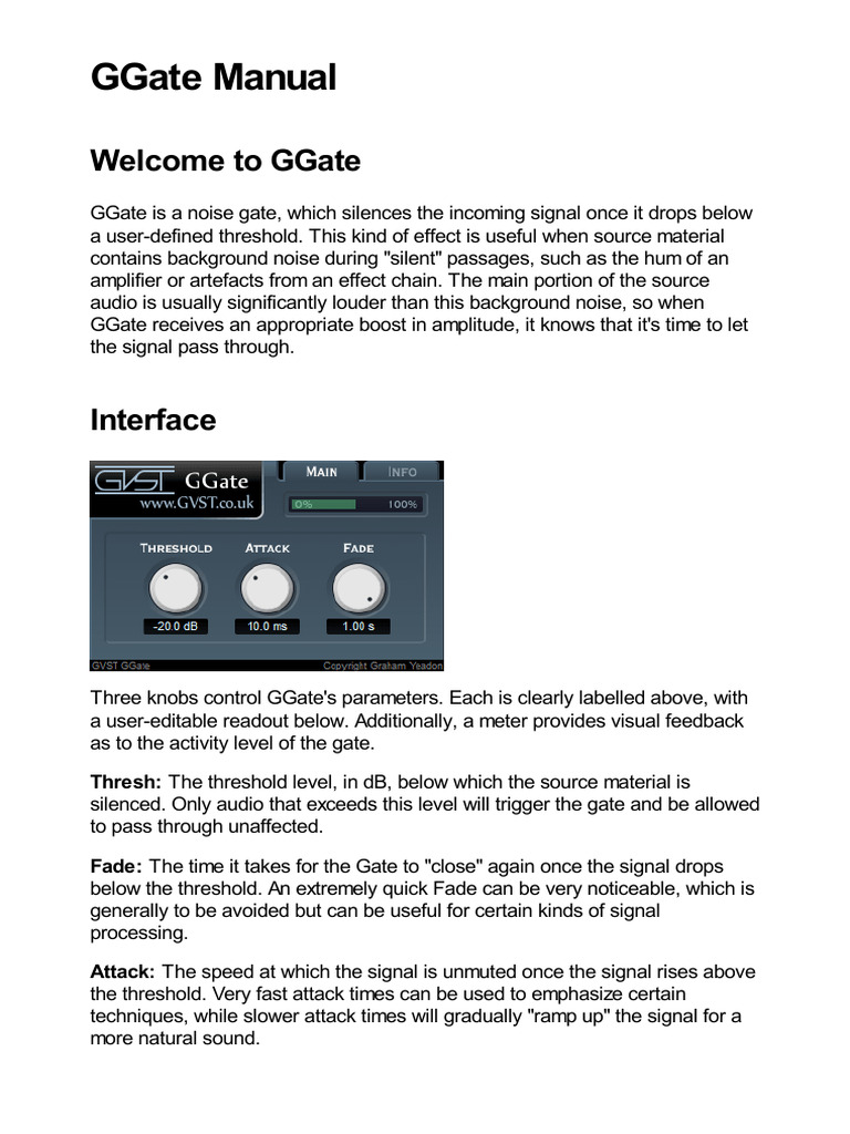 GGate Noise Gate User Manual | PDF | Software | Computer Engineering