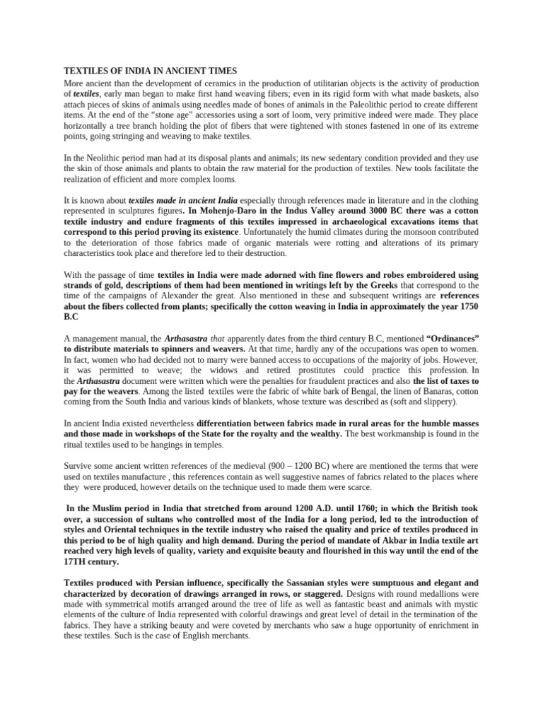 Textiles of India in Ancient Times | PDF | Textiles | Writing