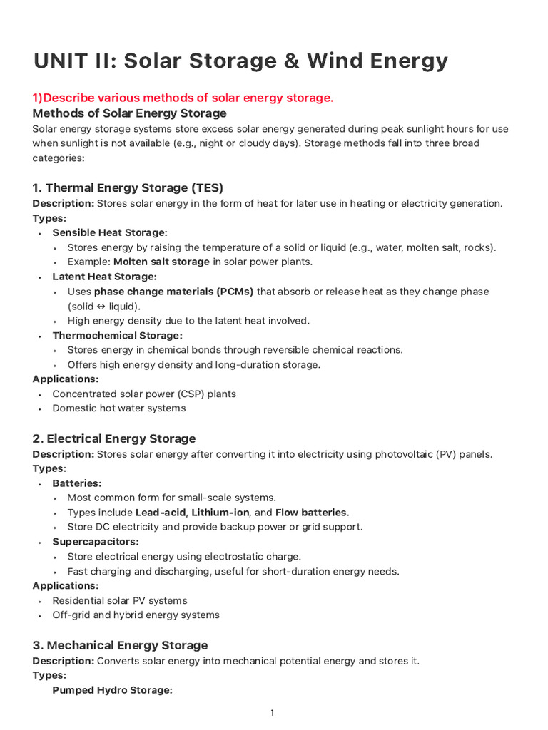 NCSE UNIT II Solar Storage & Wind Energy | PDF | Energy Storage ...