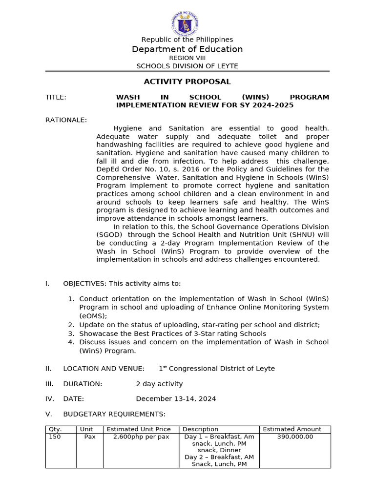 Wash in School Wins Program Implementation Review For Sy 2024 2025 ...