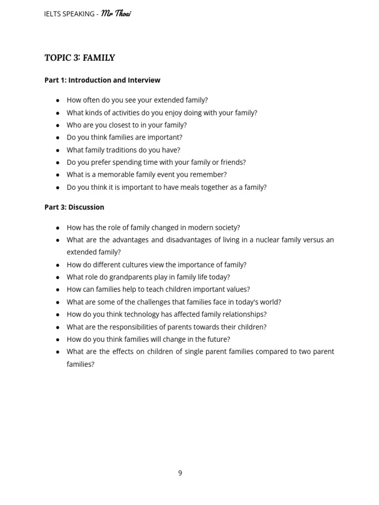 IELTS Speaking: Family Discussion Guide | PDF | Family | Social ...