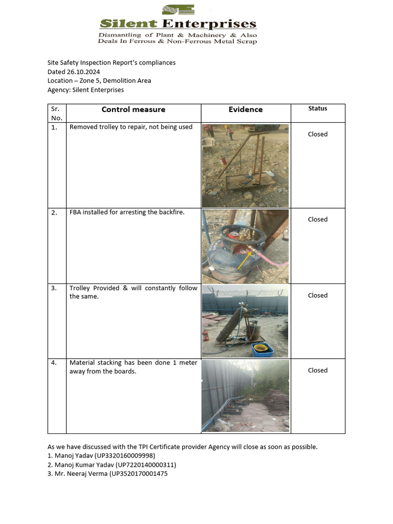 Site Safety Inspection Compliance | PDF
