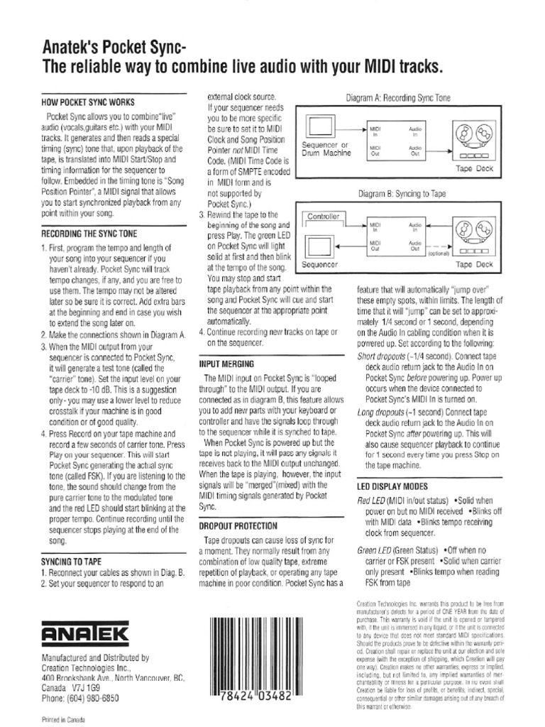 Anatek Pocket Sync Operating Instructions | PDF