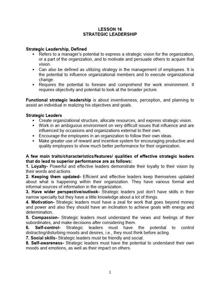 Strategic Leadership: Key Traits Explained | PDF | Leadership ...