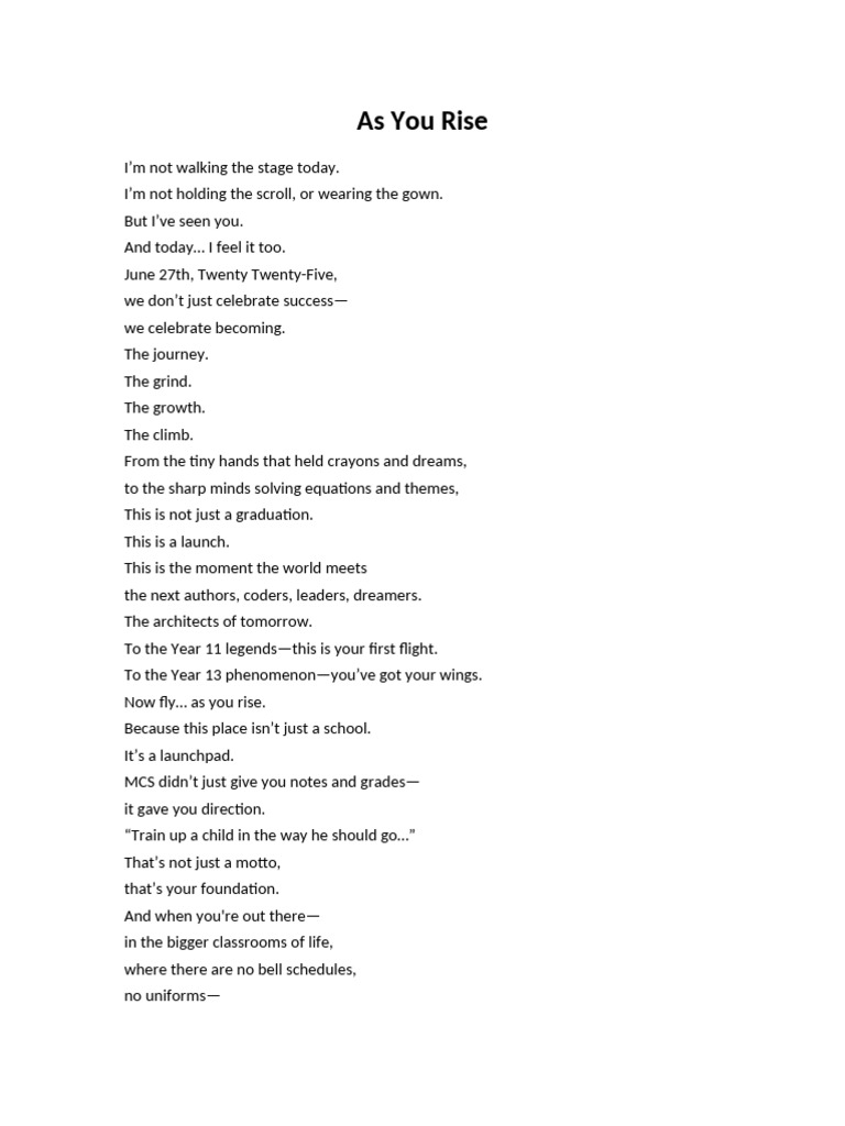 As You Rise Graduation Poem | PDF