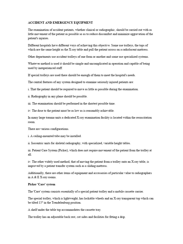 Accident & Emergency X-Ray Equipment Guide | PDF | Emergency Department ...