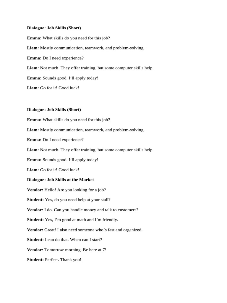 Essential Job Skills Dialogue | PDF