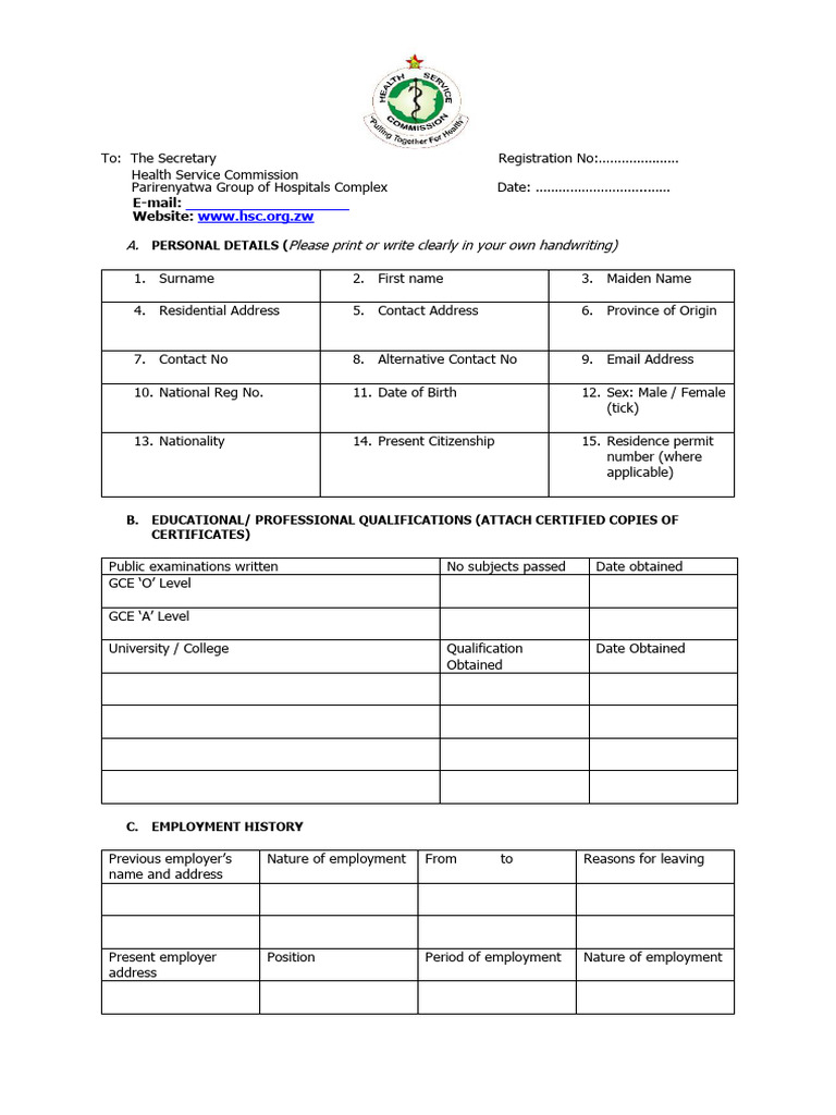 Health Service Commission Application Form | PDF
