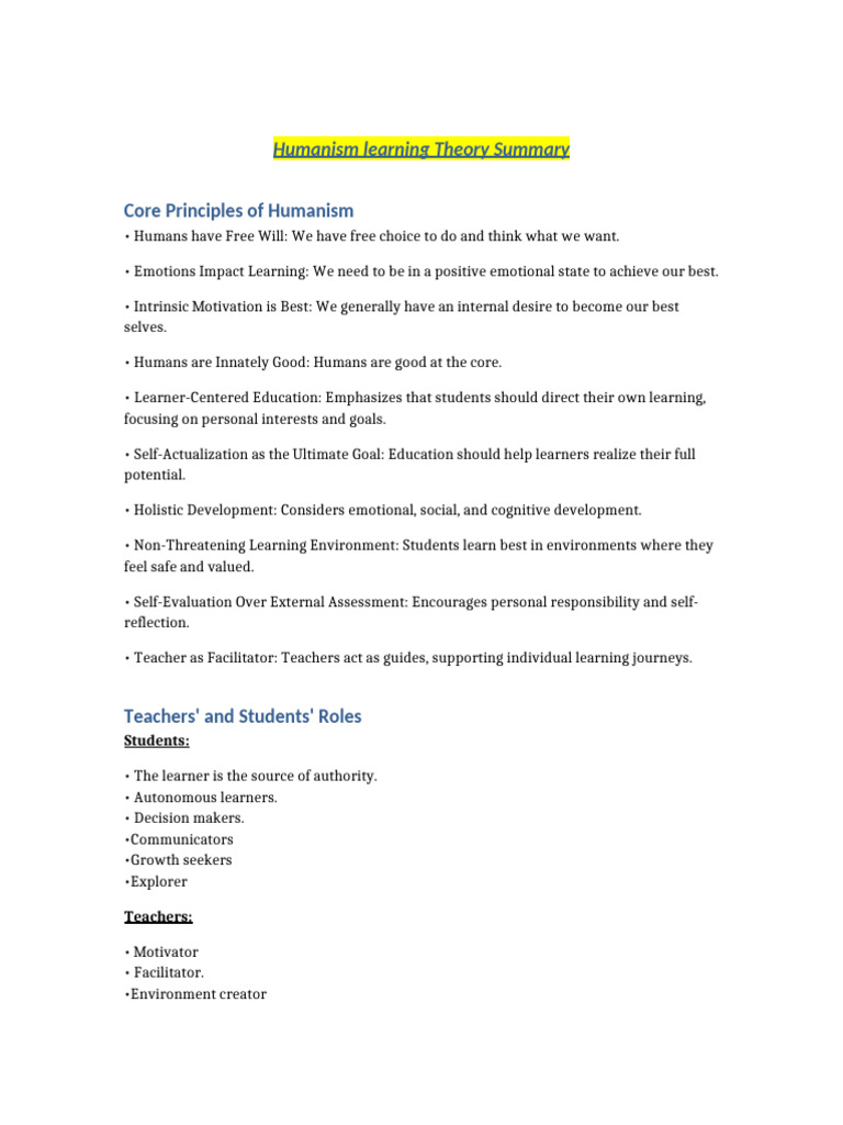 Humanism Learning Theory Overview | PDF