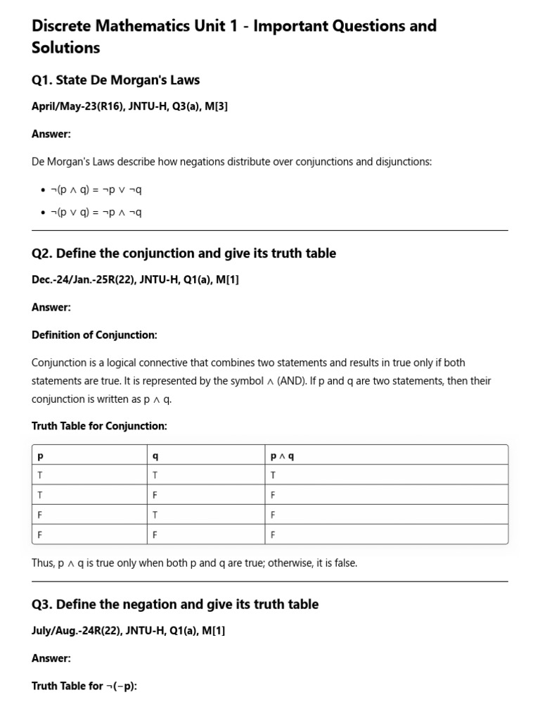 Discrete Math: Key Questions & Answers | PDF | First Order Logic ...