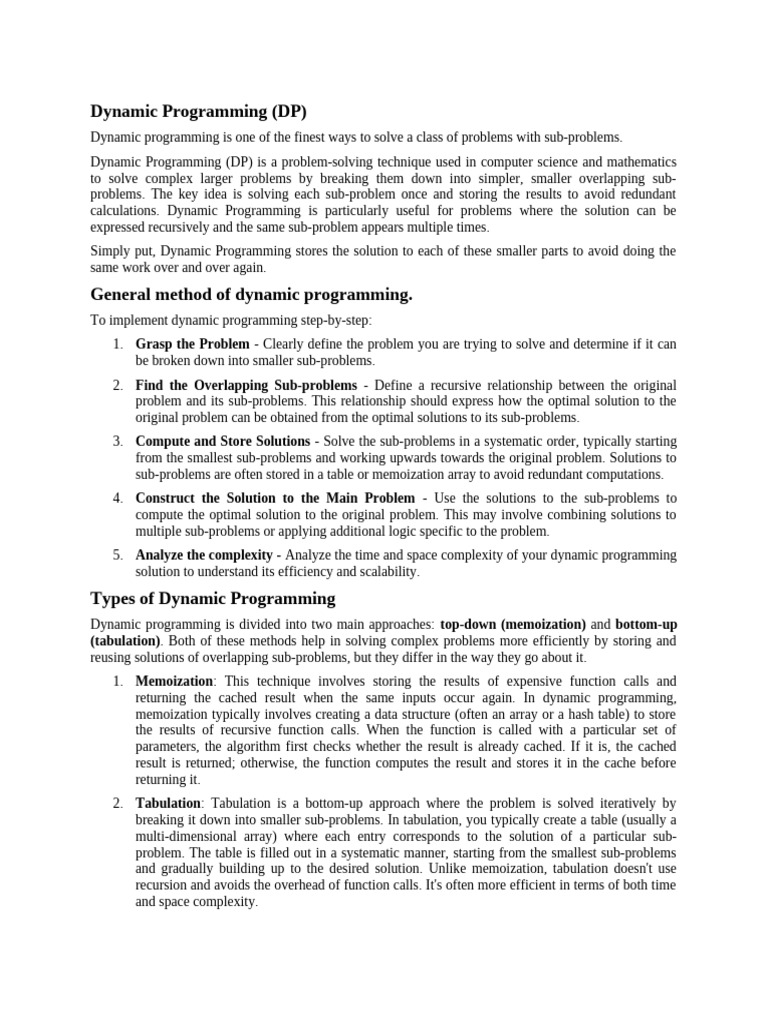 Dynamic Programming Techniques Explained | PDF | Dynamic Programming ...