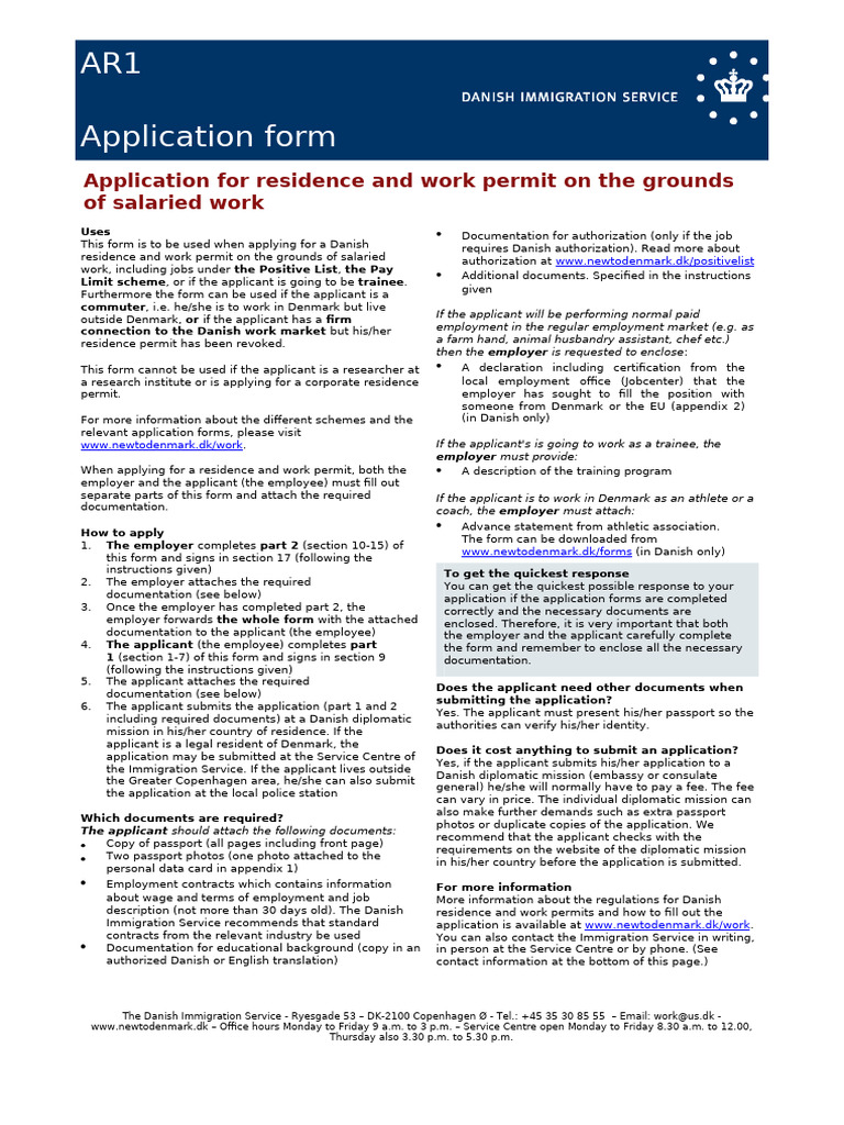 Danish Work Permit Application Guide | PDF | Salary | Employment