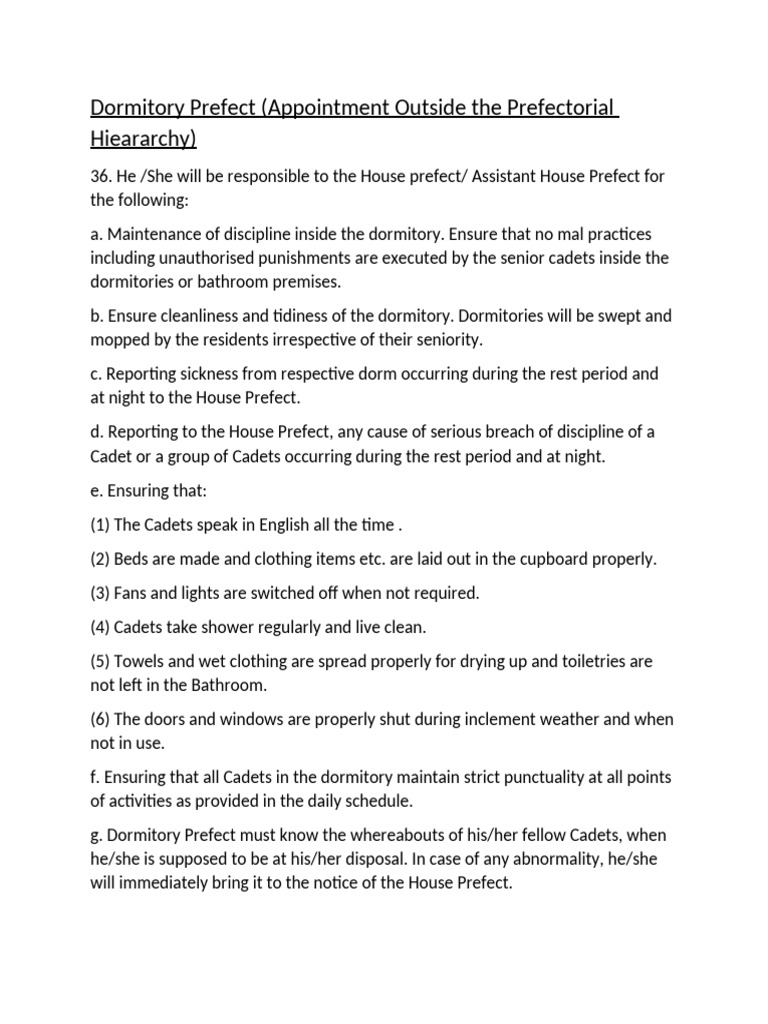 Dormitory Prefect Responsibilities Guide | PDF