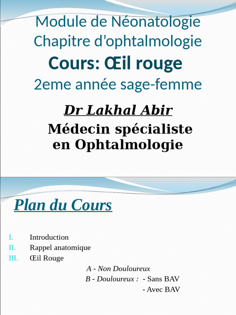 01 - Œil Rouge Cours Sage-Femme | PDF | Glaucome | Œil humain