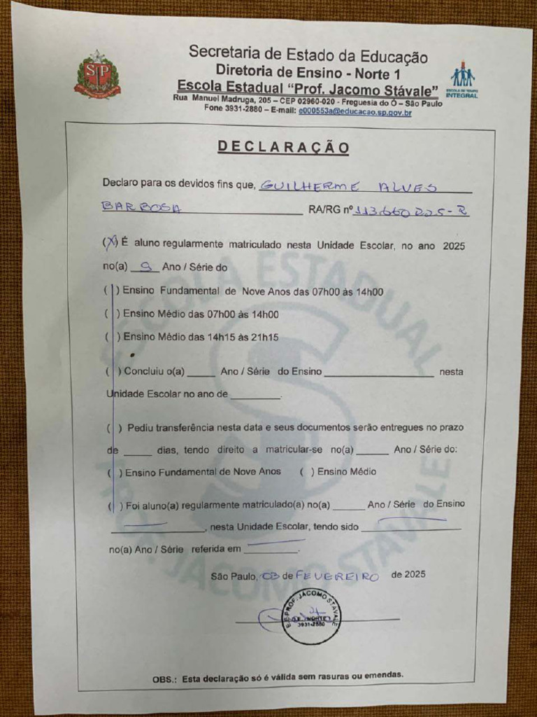 Declaração Escolar | PDF