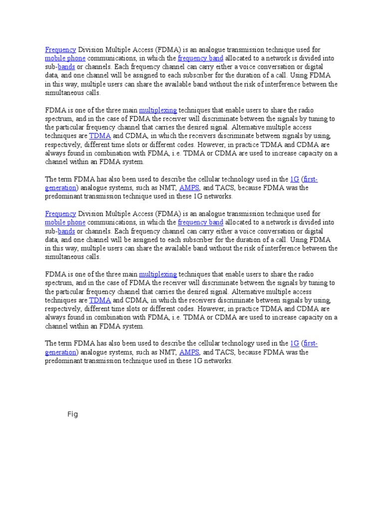 FDMA: Analogue Mobile Transmission | PDF | Channel Access Method | Code ...