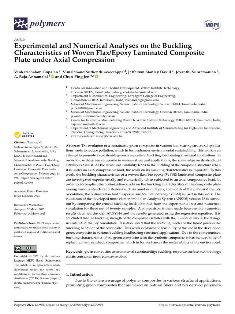 Buckling Analysis of Flax/Epoxy Composites | PDF | Composite Material ...
