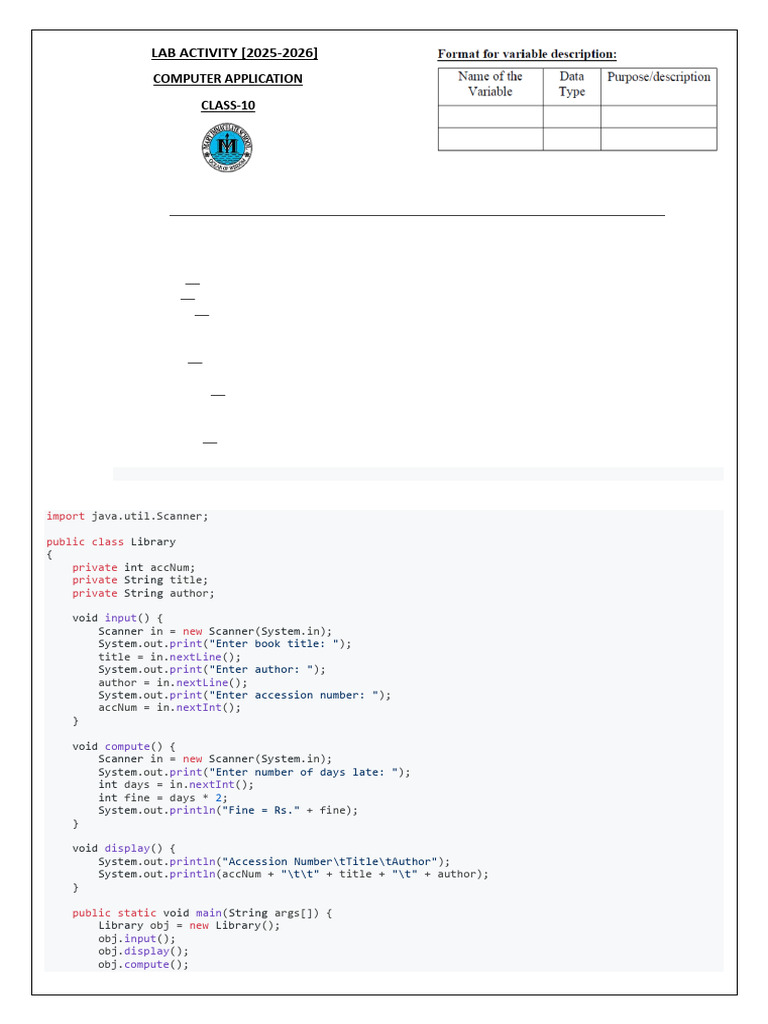 Java Class Design for School Projects | PDF | Integer (Computer Science ...