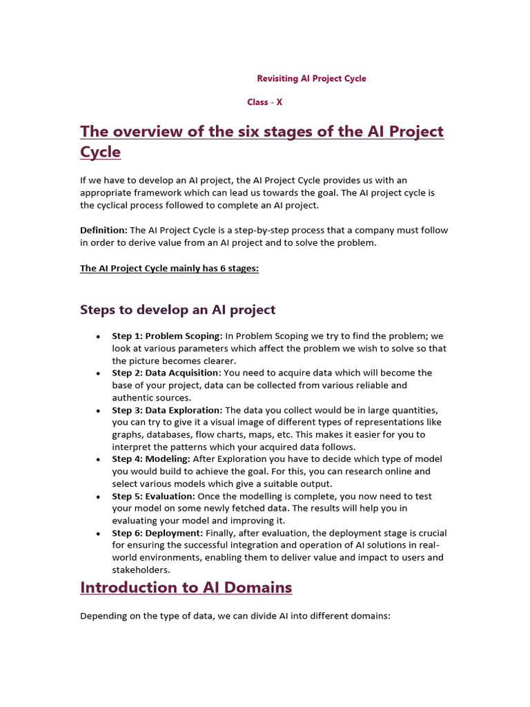 AI Project Cycle & Ethics for Class 10 | PDF | Artificial Intelligence ...