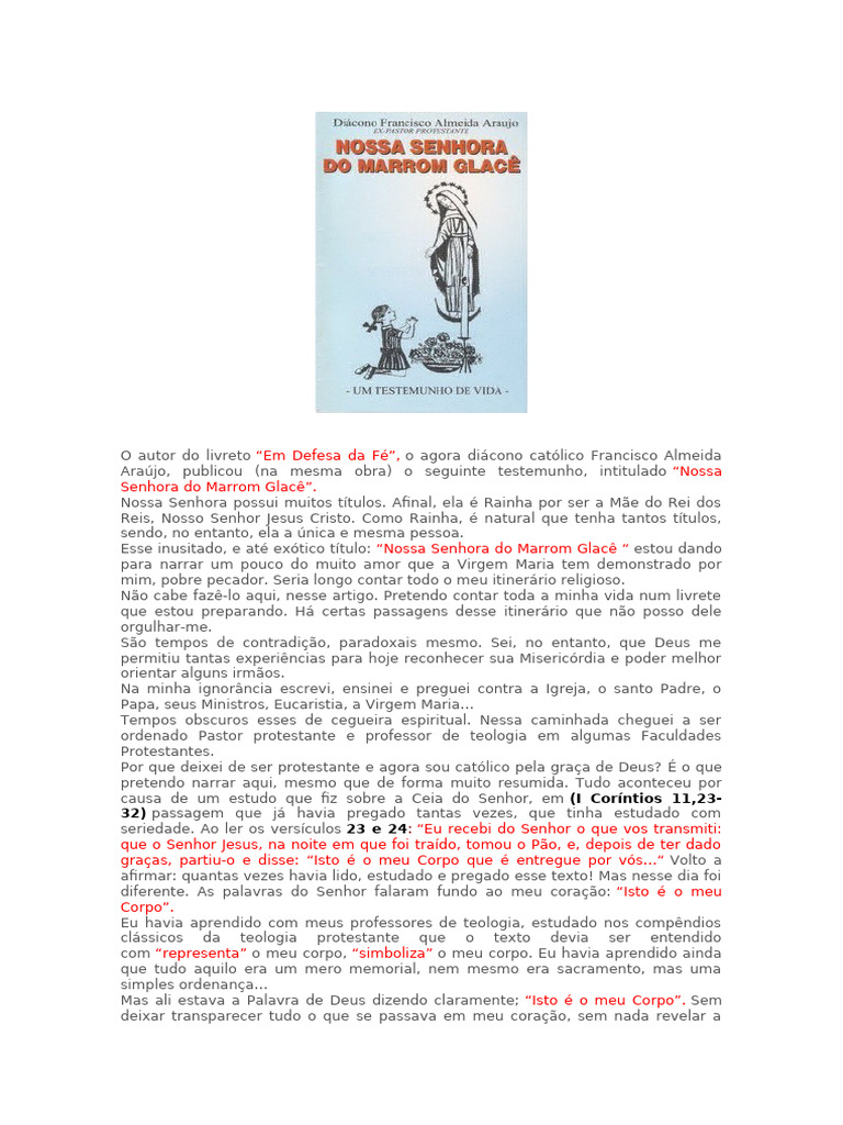 Nossa Senhora do Marrom Glacê | PDF | Eucaristia | Maria, mãe de Jesus