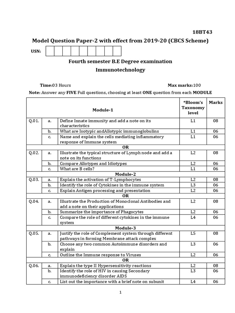 Immunotechnology Exam Paper 2019-20 | PDF | Immune System | Antibody