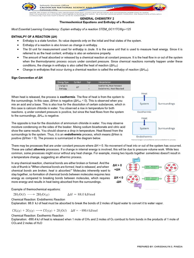 Understanding Enthalpy in Reactions | PDF | Enthalpy | Heat