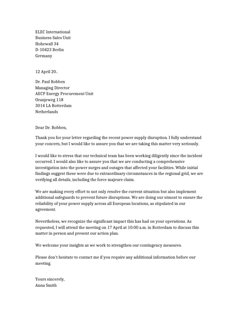 ELEC International Response Letter | PDF
