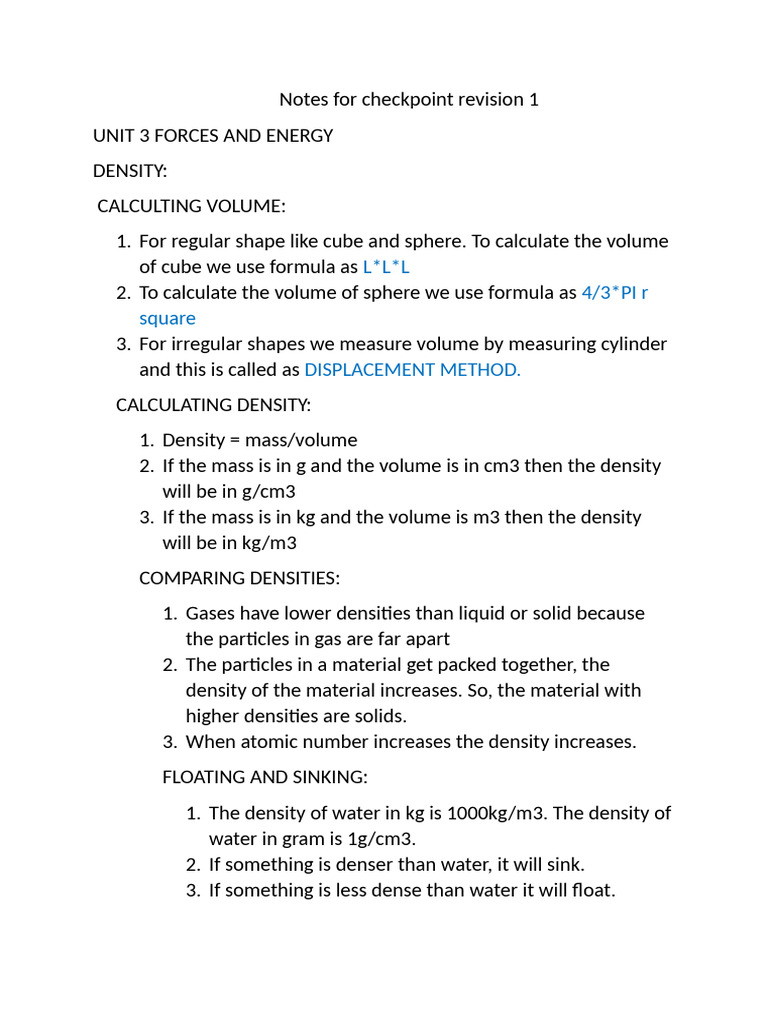 Notes For Checkpoint Revision 1 | PDF