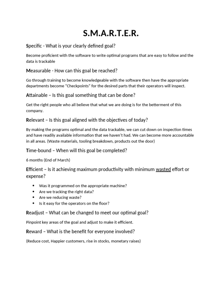 S.M.A.R.T.E.R. Goal Setting Guide | PDF