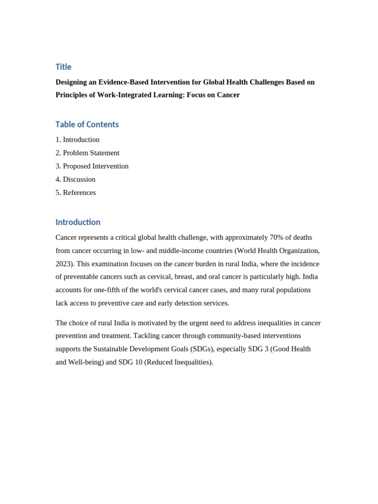 Cancer Global Health Intervention | PDF | Health Equity | Cancer