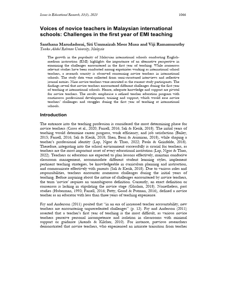 Novice Teachers' Challenges in EMI Schools | PDF | Teachers | Curriculum