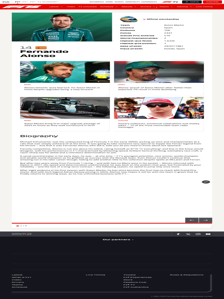 Fernando Alonso: Aston Martin F1 Profile | PDF | Formula One | Formula ...